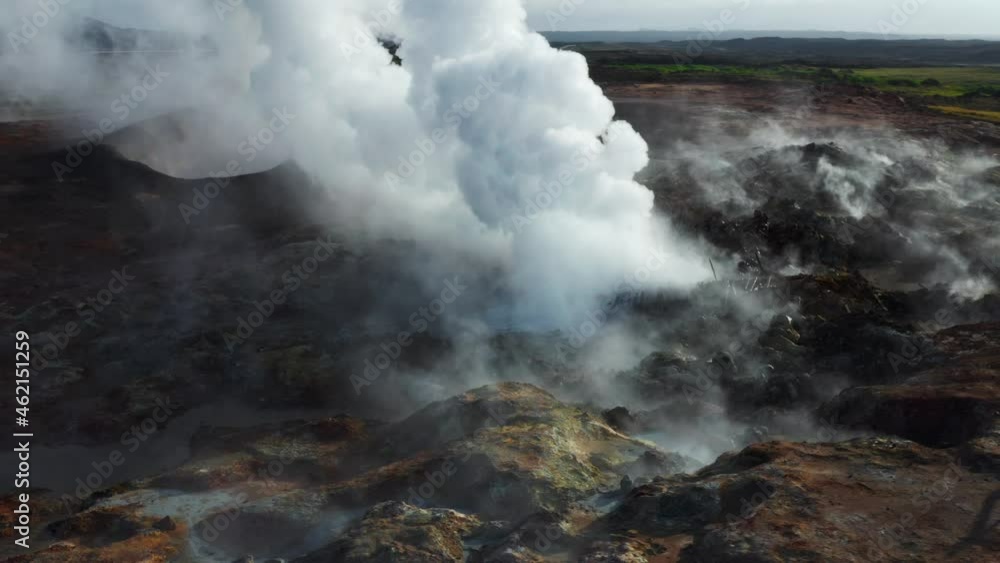 Hot Springs Gunnuhver Located On A Large Geothermal Area Of Reykjanes Peninsula In Iceland - aerial drone shot Hot Springs Gunnuhver Located On A Large Geothermal Area Of Reykjanes Peninsula In Iceland - aerial drone shot