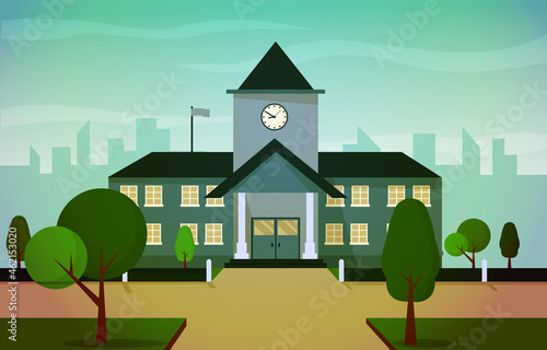 City School Building Study Learning Education Vector Illustration