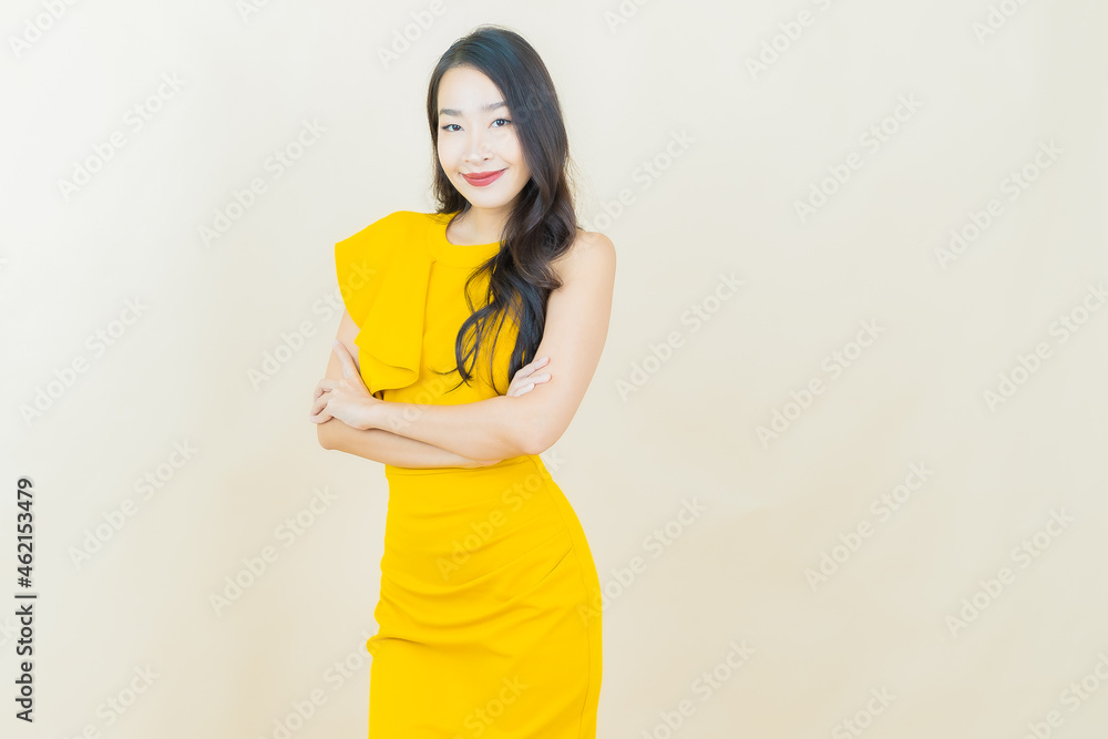 Portrait beautiful young asian woman smile with action Portrait beautiful young asian woman smile with action