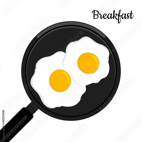 Healthy breakfast - fried eggs in a frying pan.