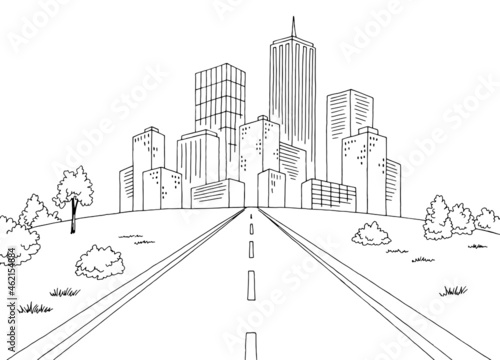 Road city graphic black white landscape sketch illustration vector