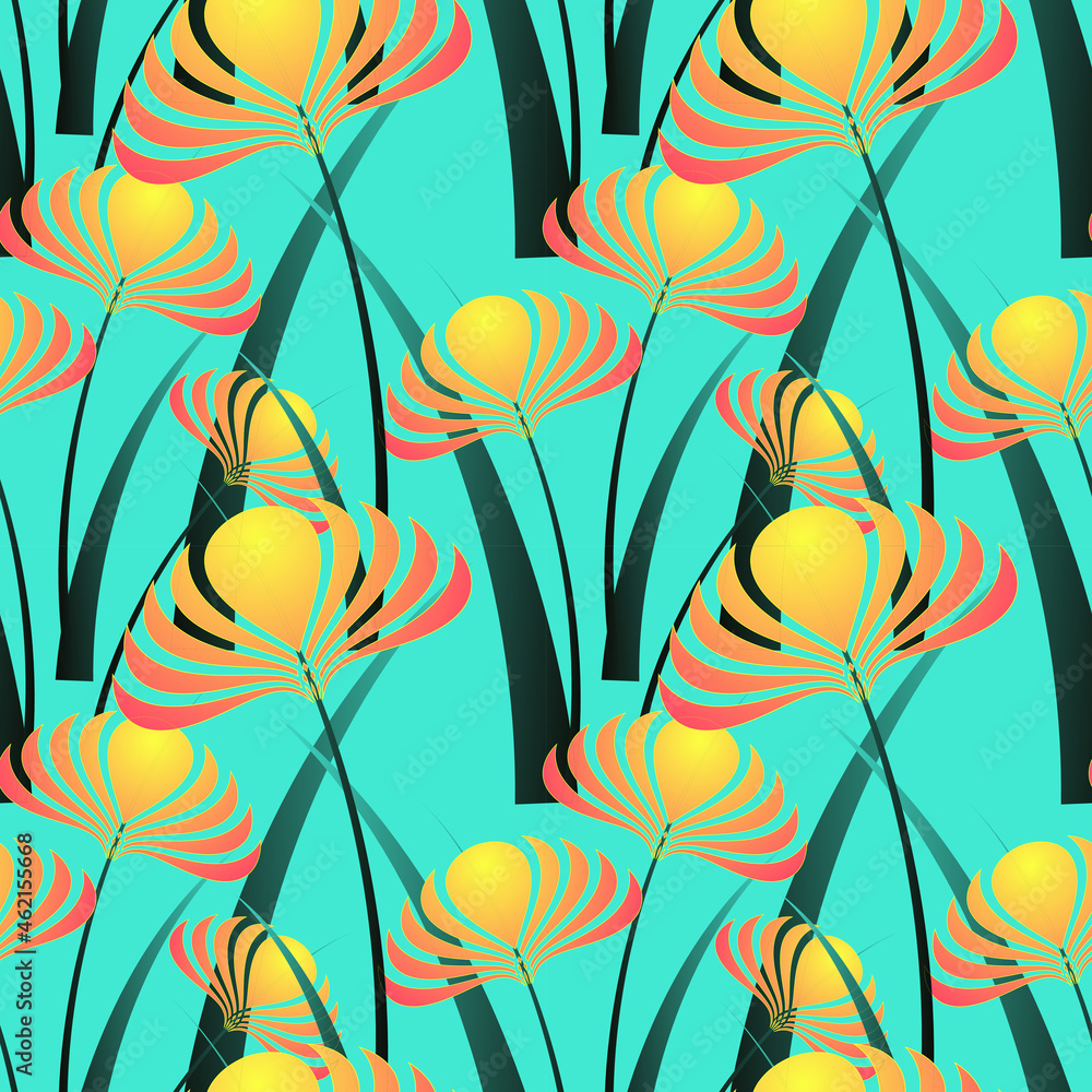 iris seamless in orange shades on blue background Stock Vector | Adobe