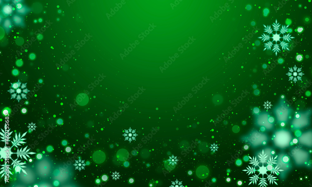 Christmas green illustration with white snowflakes and falling snow. Christmas concept. Christmas green illustration with white snowflakes and falling snow. Christmas concept.