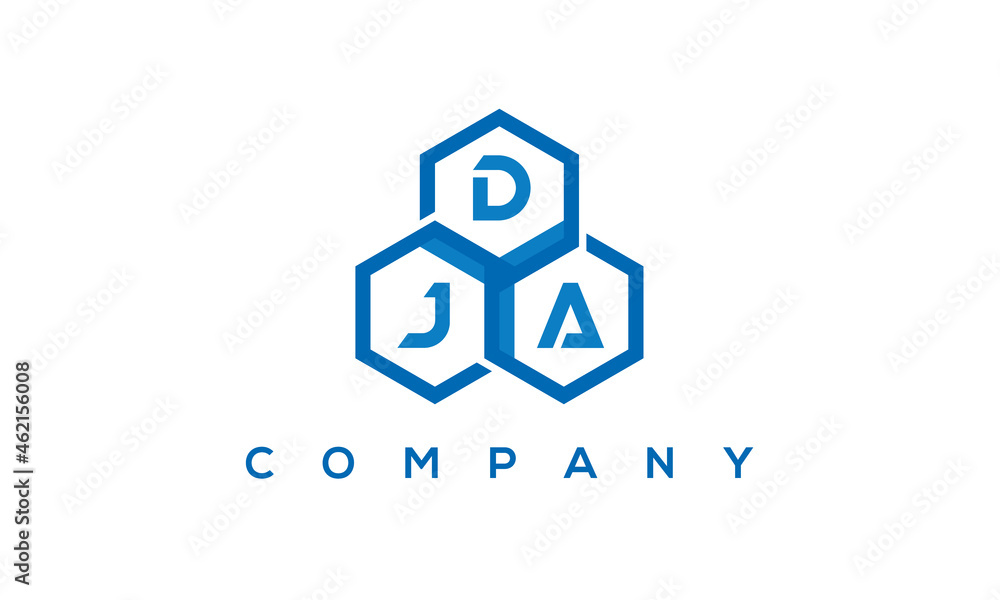 DJA three letters creative polygon hexagon logo DJA three letters creative polygon hexagon logo