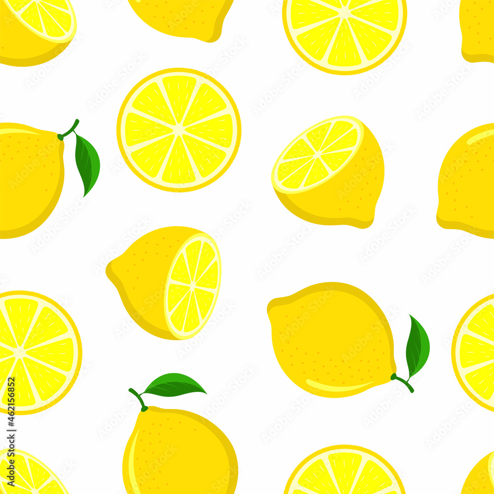 Seamless pattern with fruits and lemon slices on a white background. Seamless pattern with fruits and lemon slices on a white background.
