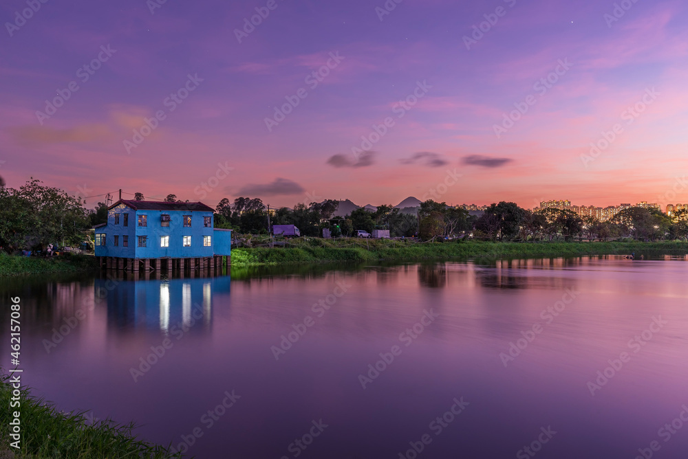 Idyllic landscape of rural area of Hong Kong at dusk Idyllic landscape of rural area of Hong Kong at dusk