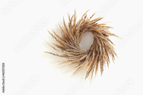 Pampas grass wreath fall interior decotarion in cottagecore style. photo