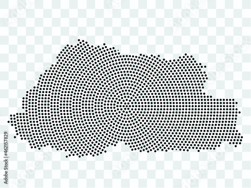 Abstract black map of Bhutan - planet dots planet, isolated on transparent background.Vector eps 10