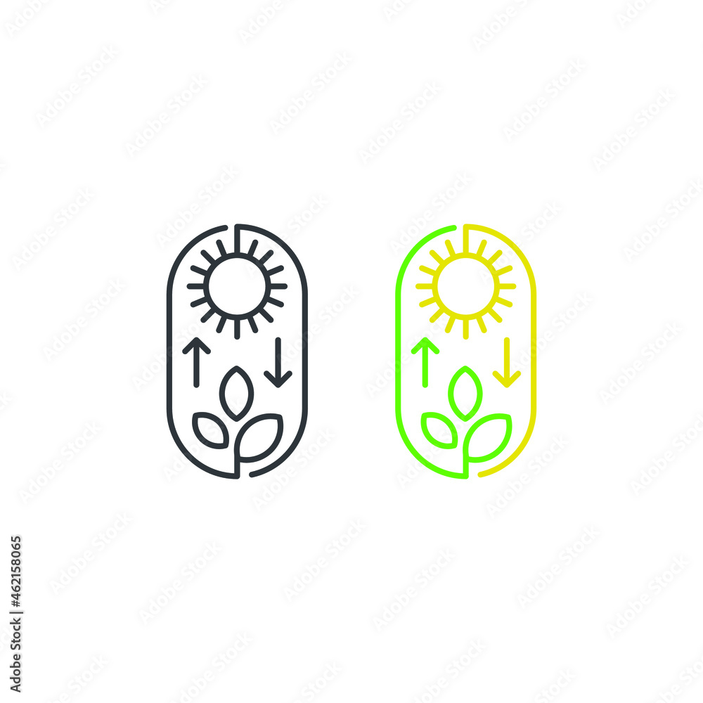 Photosynthesis, sun and plant. Vector icon template Photosynthesis, sun and plant. Vector icon template