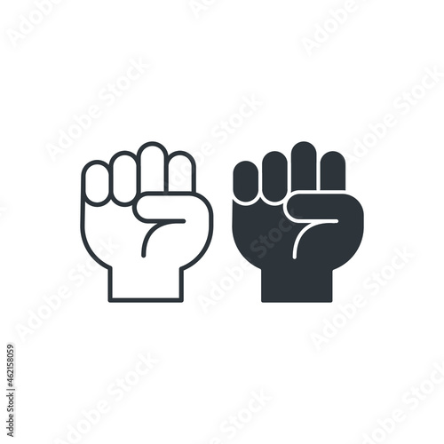 Raised fist hand power. Vector icon template