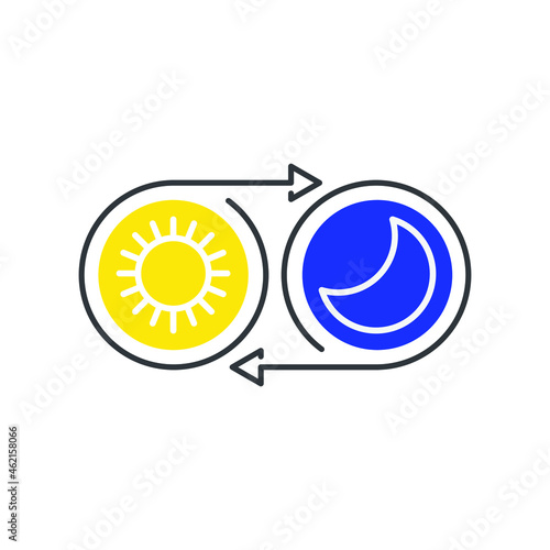 Day and night change circle, sun and moon. Vector icon template