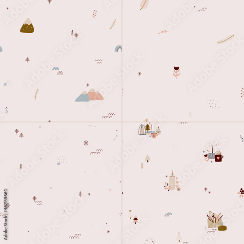 modern boho hygge minimalism. merry christmas and new year. winter stickers for design. vector set of christmas elements.