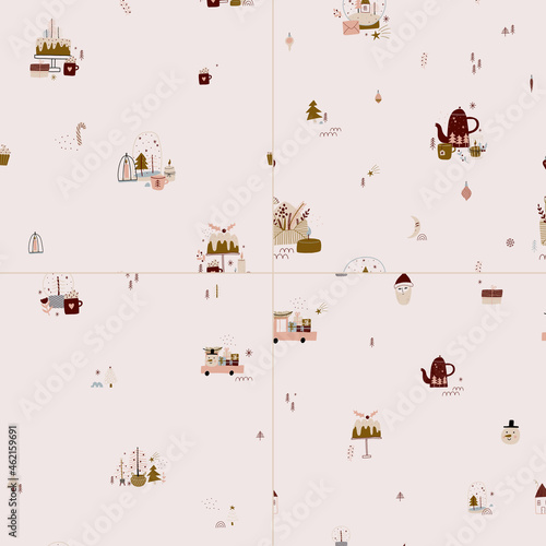 modern boho hygge minimalism. merry christmas and new year. winter stickers for design. vector set of christmas elements.