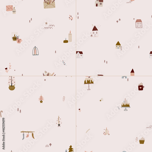 modern boho hygge minimalism. merry christmas and new year. winter stickers for design. vector set of christmas elements.