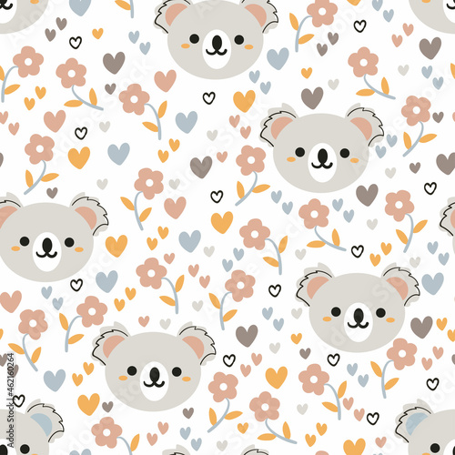 Photography Seamless pattern with cute cartoon koala and flower for fabric print, textile, gift wrapping paper