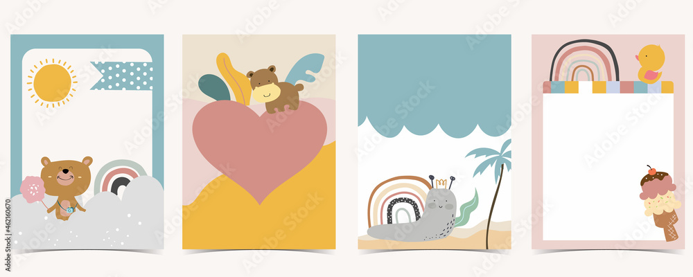 Collection of kid postcard set with bear, rainbow, sun.Editable vector illustration for website, invitation,postcard and sticker Collection of kid postcard set with bear, rainbow, sun.Editable vector illustration for website, invitation,postcard and sticker