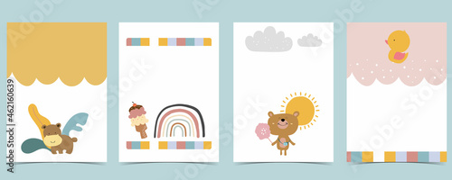 Collection of kid postcard set with bear, rainbow, sun.Editable vector illustration for website, invitation,postcard and sticker