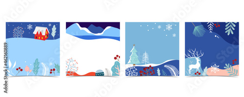 Collection of winter background set with tree,raindeer,flower,leaves.Editable vector illustration for christmas invitation,postcard and website banner
