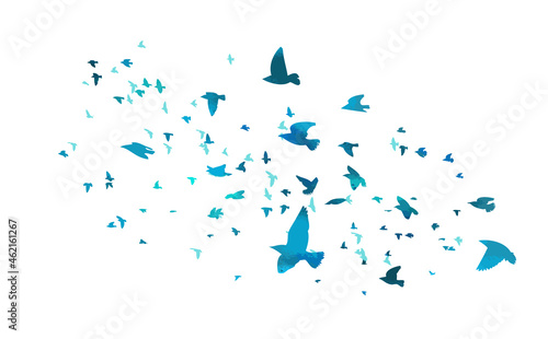 A flock of flying blue birds. Free birds. Vector illustration