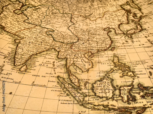 アンティークの世界地図 東南アジアとインド