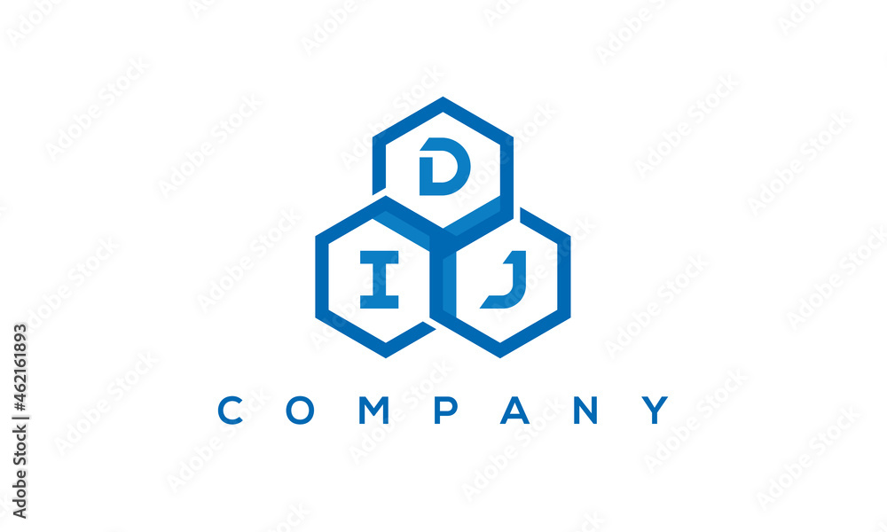 DIJ three letters creative polygon hexagon logo	