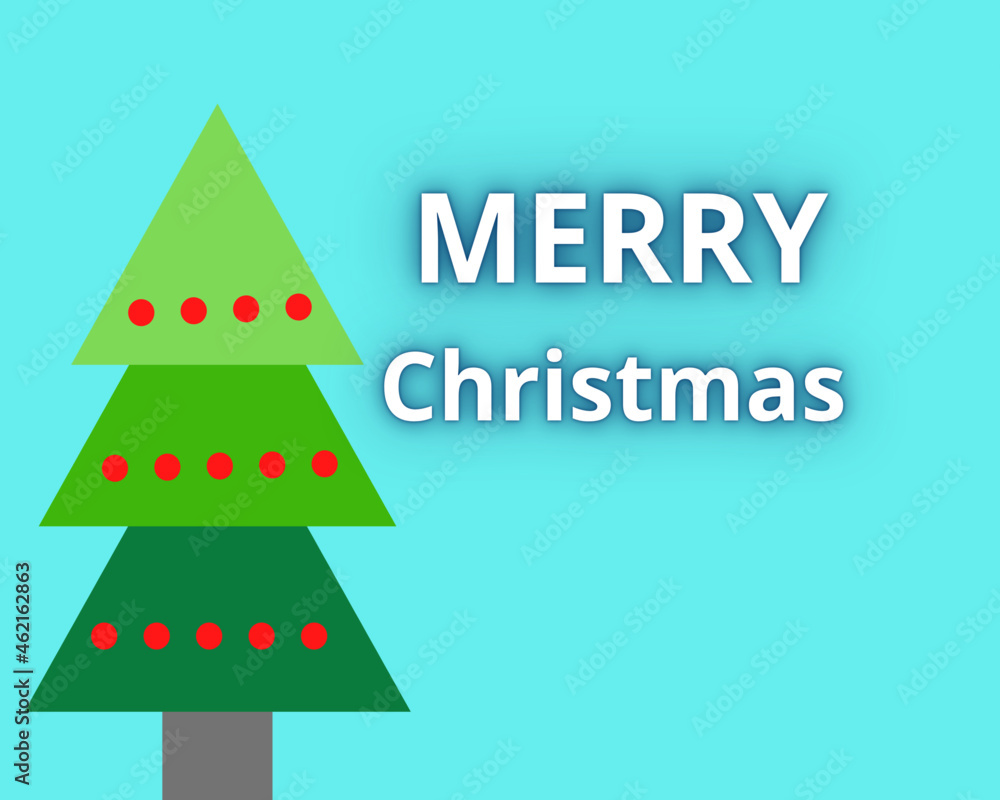 Christmas card with christmas tree and red decorations and with text - merry christmas