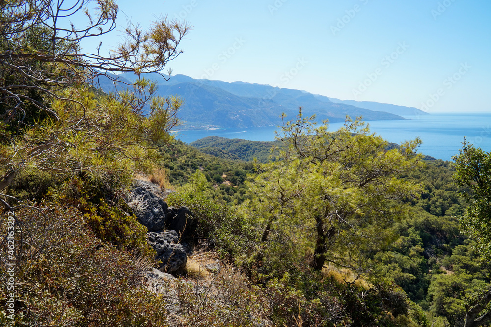 Landscapes of the Taurus Mountains in southern Turkey. Lycian Way. Somewhere between the villages of Kayakoy and Olyudeniz. Landscapes of the Taurus Mountains in southern Turkey. Lycian Way. Somewhere between the villages of Kayakoy and Olyudeniz.