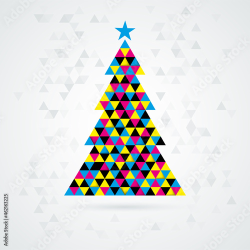 Abstract mosaic christmas tree from CMYK triangles
