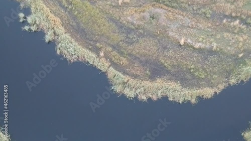 Top-down view of the Kwando river and wetlands on the sides of the river Aerial video. Kwando River, Mudumu, Caprivi, Namibia photo