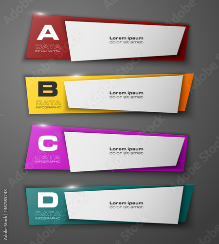 Information infographic statistic vector presentation. Graphic composition for your business presentations. Four glossy strip for your annotations. Four color sticker for registration of proposals