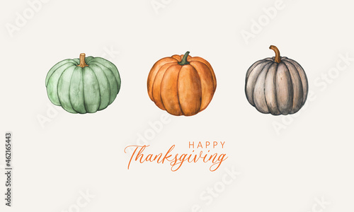 Watercolor pumpkins Thanksgiving banner. Fall season watercolor illustration. Autumn Harvest