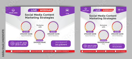 Social Media Marketing live webinar banner invitation and social media post template. Business webinar invitation design. Vector EPS	