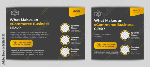 eCommerce Business live webinar banner invitation and social media post template. Business webinar invitation design. Vector EPS