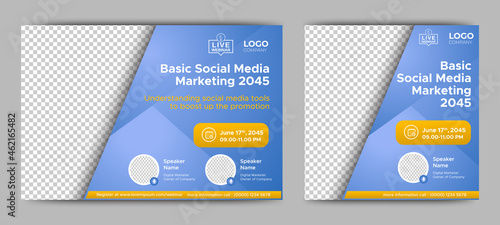 Social Media Marketing live webinar banner invitation and social media post template. Business webinar invitation design. Vector EPS	