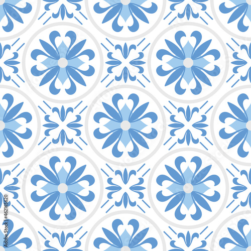 Seamless texture with blue oriental geometric ornament. Vector mosaic pattern
