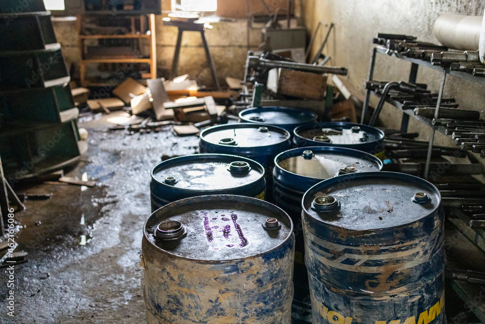 an interior view of an old mechanical workshop an interior view of an old mechanical workshop