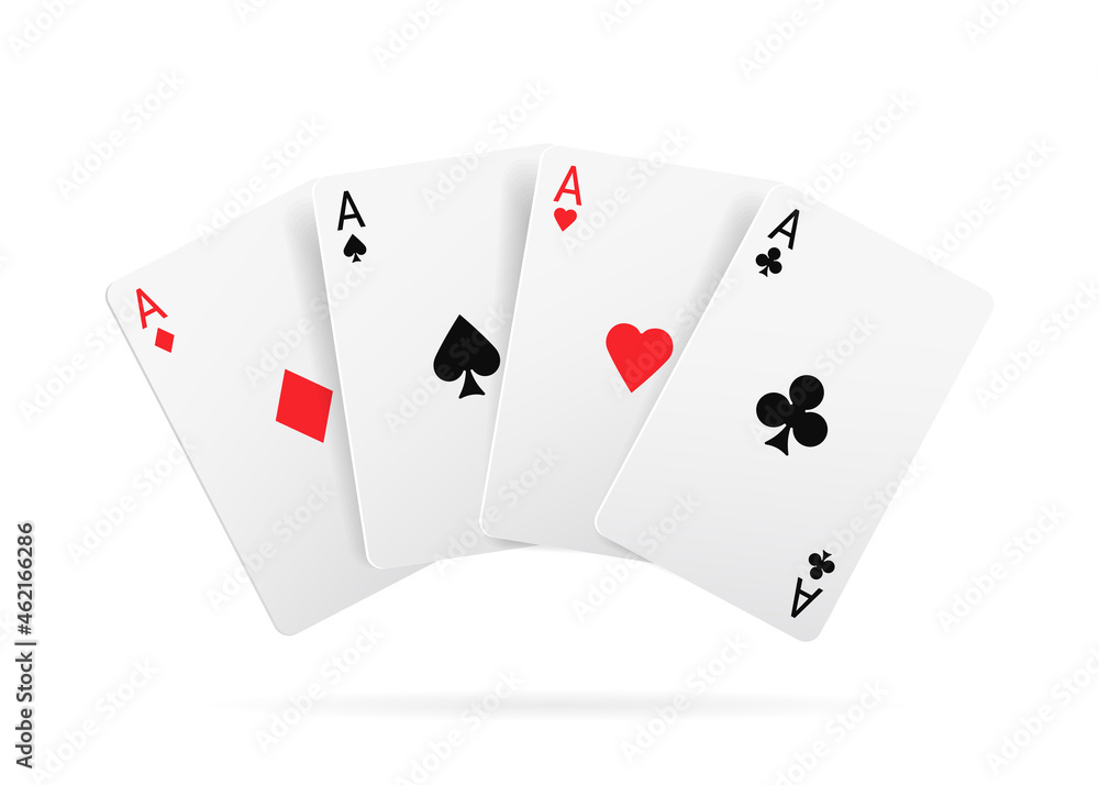 Obraz premium Casino game playing cards, black and red suits isolated realistic 3D set. Vector clubs and spaces, hearts and diamonds aces casino poker and blackjack card