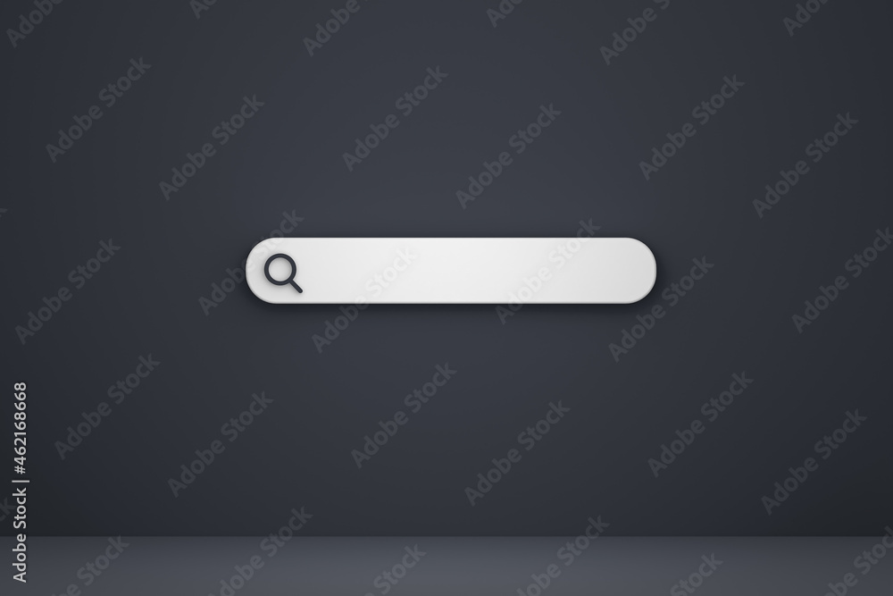 Search bar and icon search 3d render minimal design on black background Search bar and icon search 3d render minimal design on black background