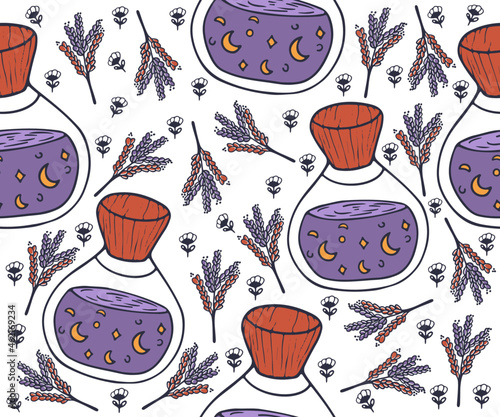 Halloween magic potion seamless pattern.