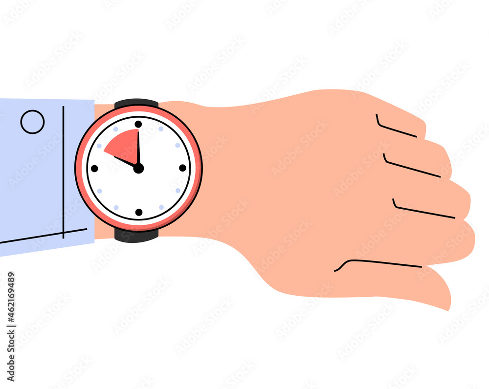 Watch on the hand vector isolated. Time is ticking, concept of deadline