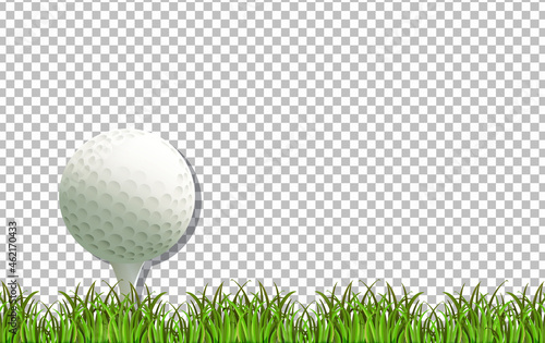 Golf ball and grass on transparent background