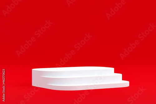 Product stand, Podium minimal on red background for cosmetic product presentation.