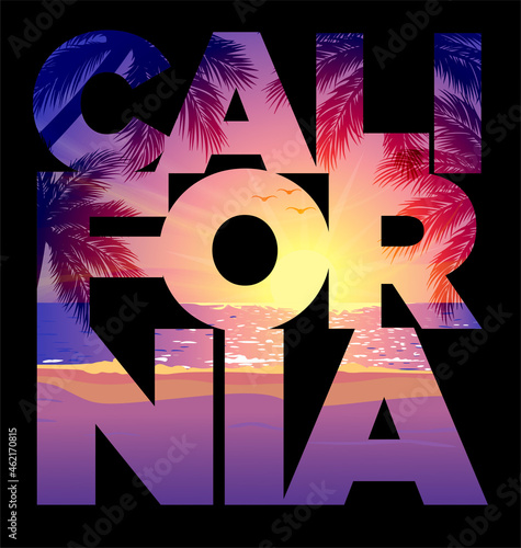 California text beach sunset thsirt design
