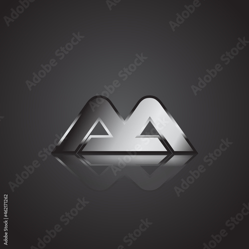 Simple Modern Initial Logo Vector Silver Metal chrome AA