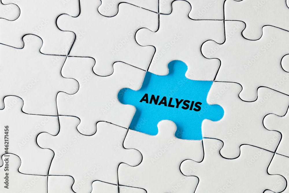 The word analysis written on missing puzzle piece. The word analysis written on missing puzzle piece.