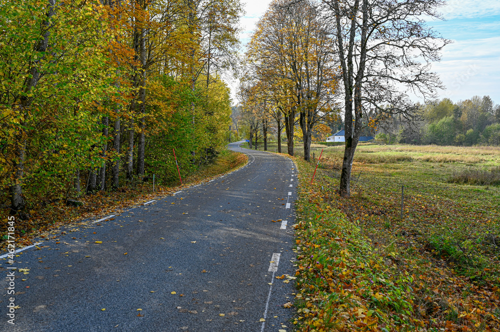 country road in autumn landscape October Sweden
