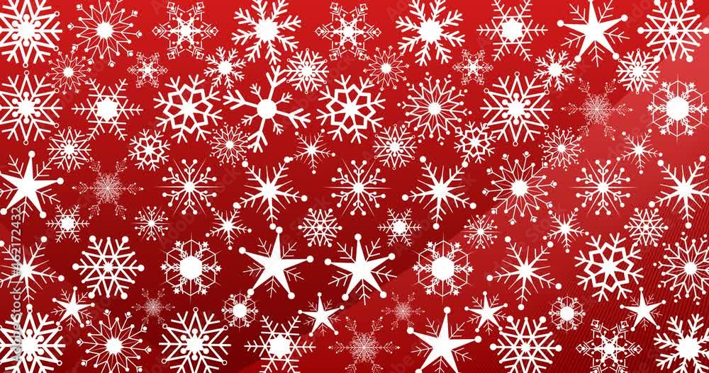 Animation of snowflake christmas pattern on red background