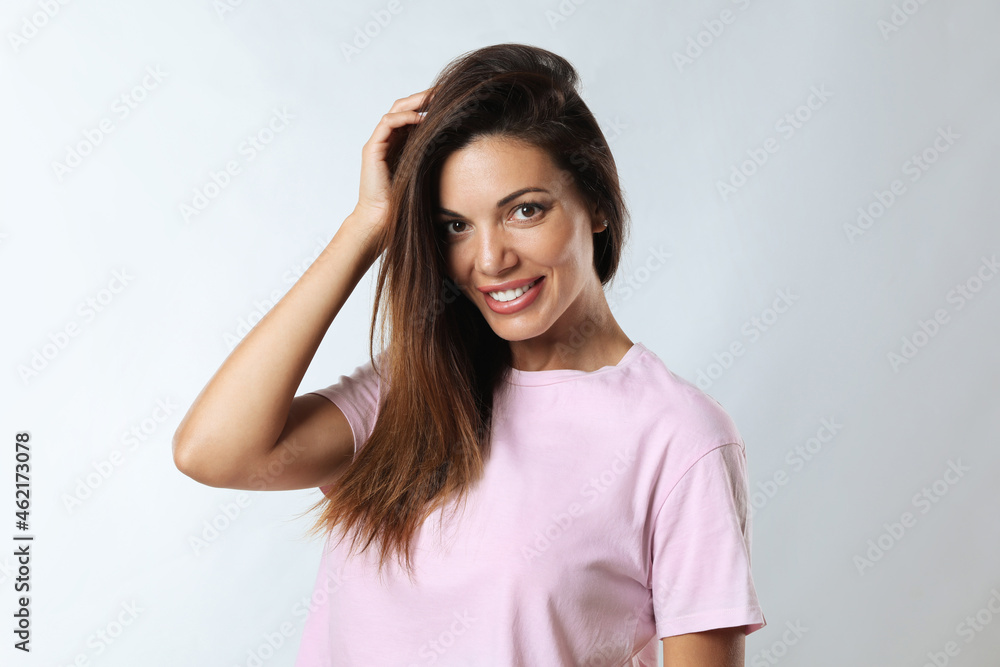 Portrait of beautiful woman on white background Portrait of beautiful woman on white background