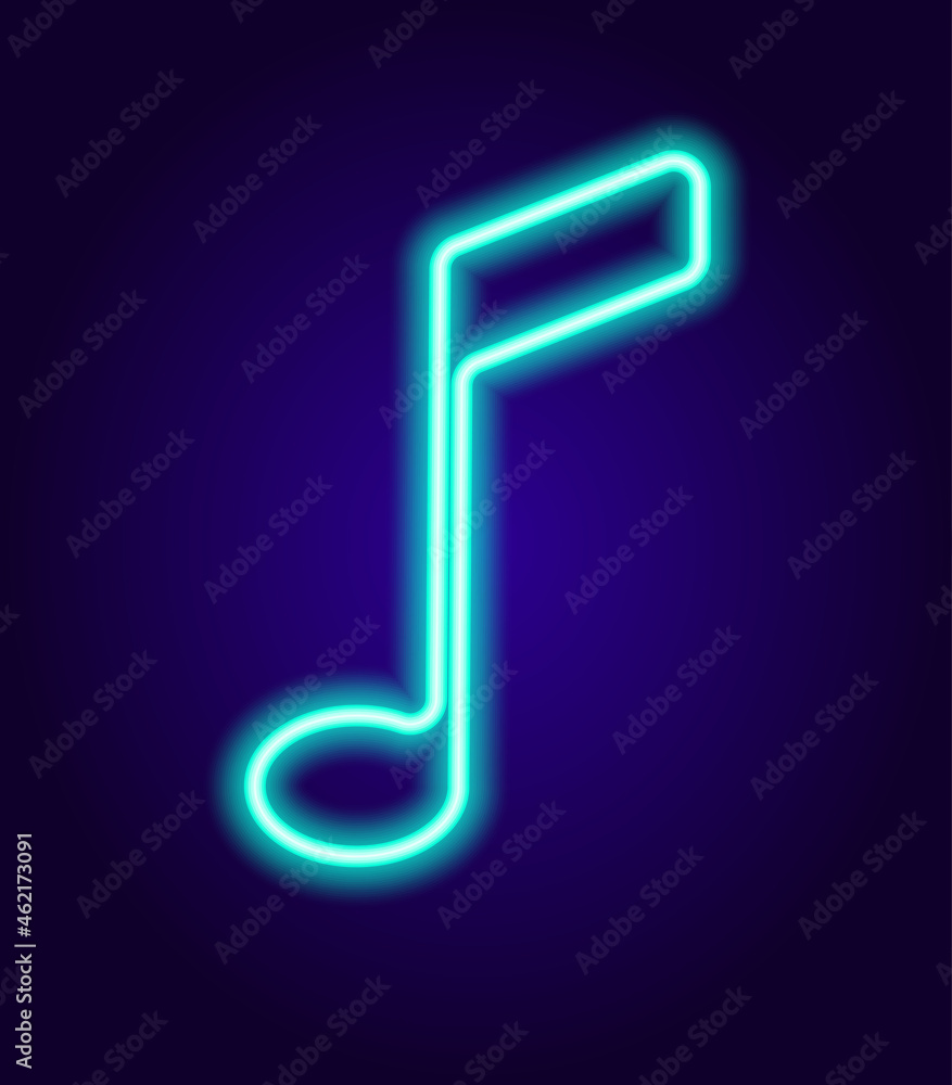 Neon musical note sign. Glowing in the dark NEON sign of the eighth note is a line of blue color. isolated blue contour is a musical symbol Neon musical note sign. Glowing in the dark NEON sign of the eighth note is a line of blue color. isolated blue contour is a musical symbol