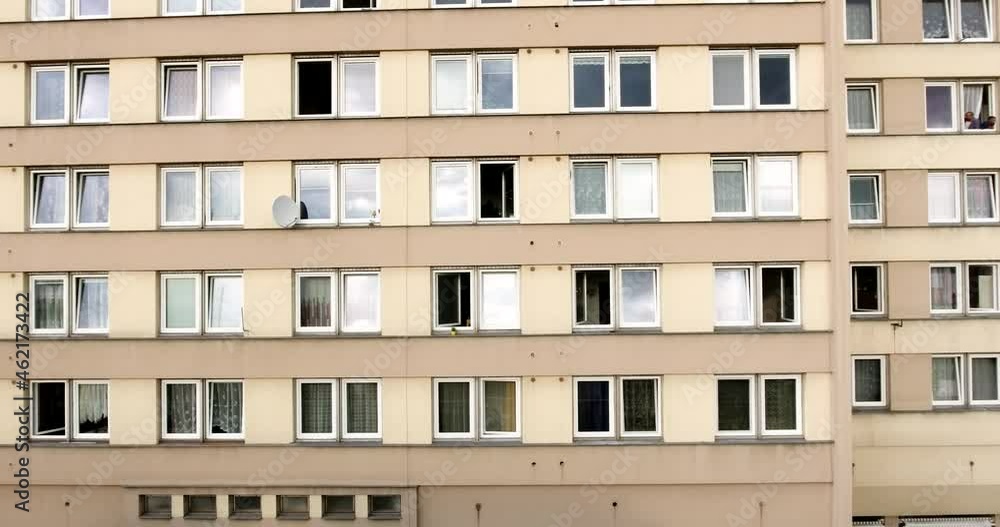 Prefabricated tower block housing apartment buildings drone aerial 4K Prefabricated tower block housing apartment buildings drone aerial 4K
